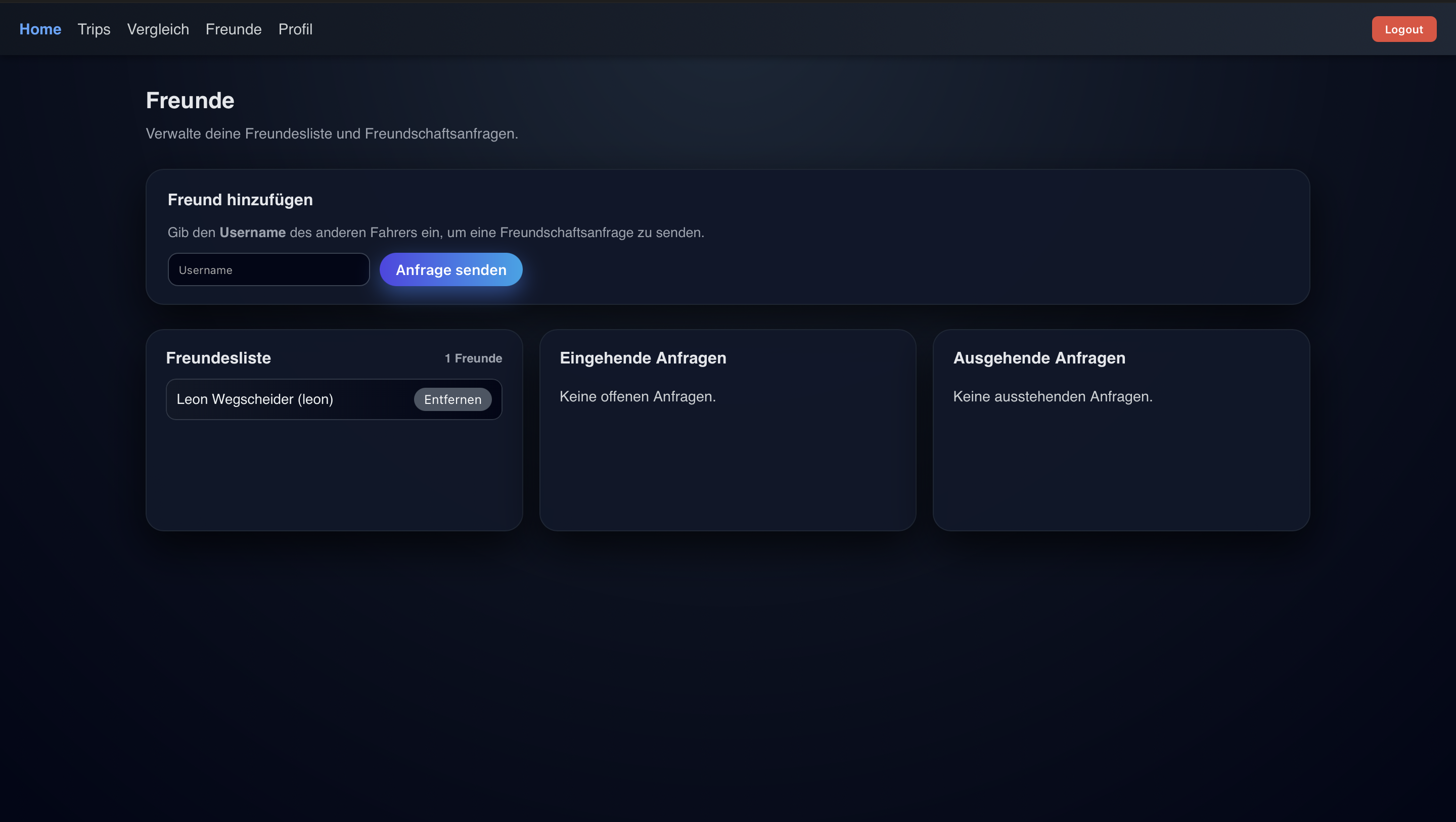 WebApp – Freundeübersicht