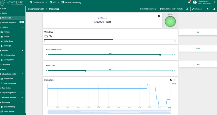 ThingsBoard Dashboard Fenstersteuerung
